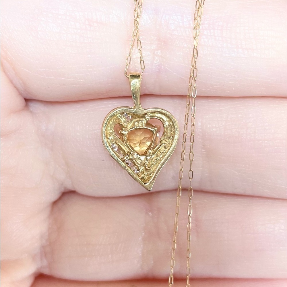 yellow orange citrine cz 10k solid yellow gold heart shaped pendant neck…​ - Picture 7 of 11
